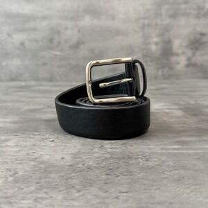 Vintage VTG Y2K 2000s 00s Black Leather Belt Silver Buckle Minimalist